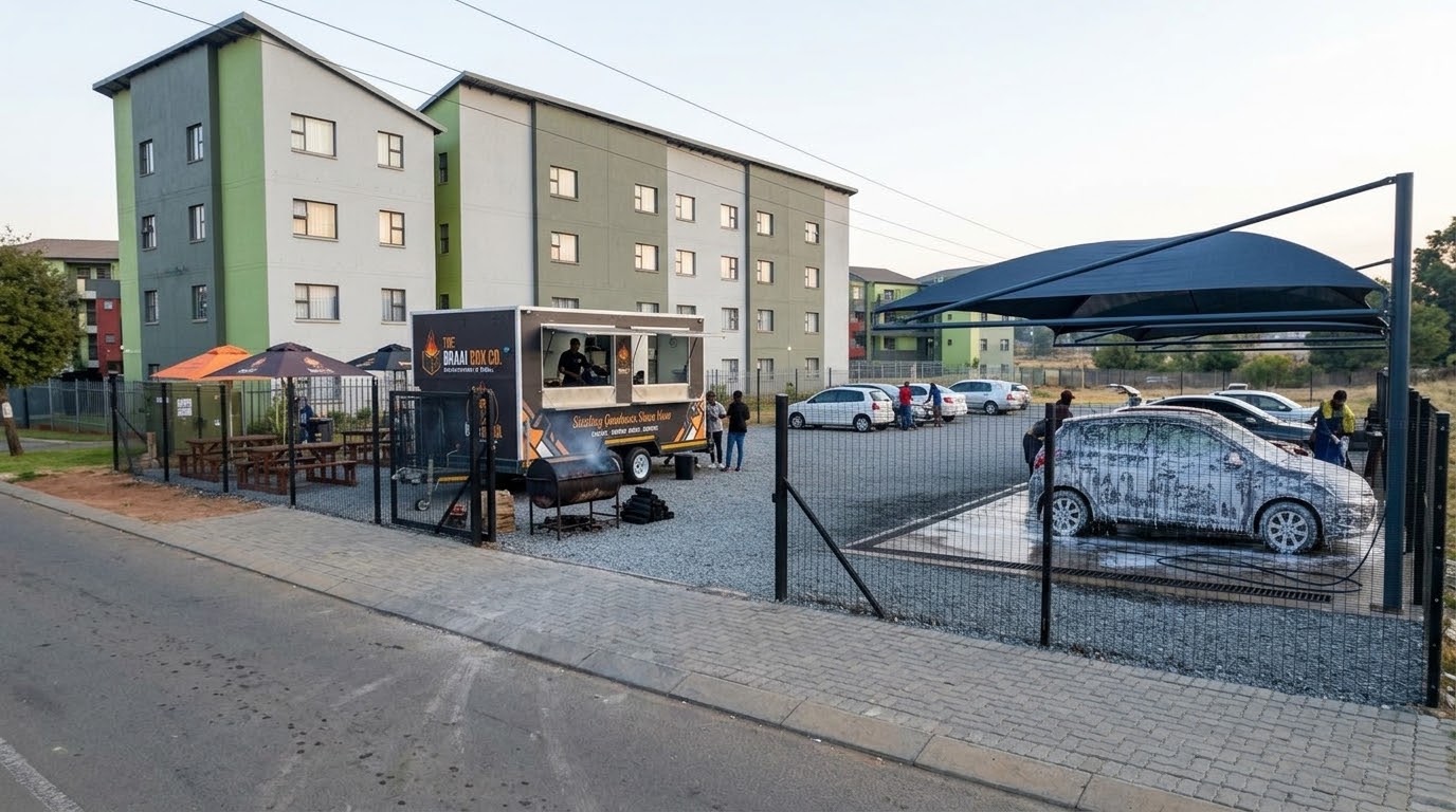 Concept visual · Tonnel Ave “Wash & Braai” micro-hub